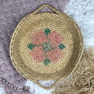 Vintage Floral Coiled Basket Tray Platter